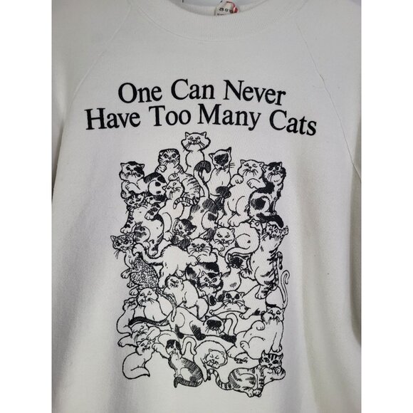 Vintage Sweatshirt "ONE CAN NEVER HAVE TOO MANY CATS" SZ LG Novelty USA - Picture 3 of 11